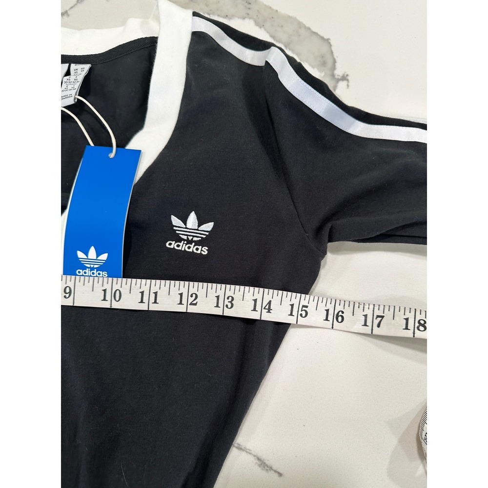 Adidas Originals Maxi Dress V Black White Stripe Womens XS New - Picture 6 of 6